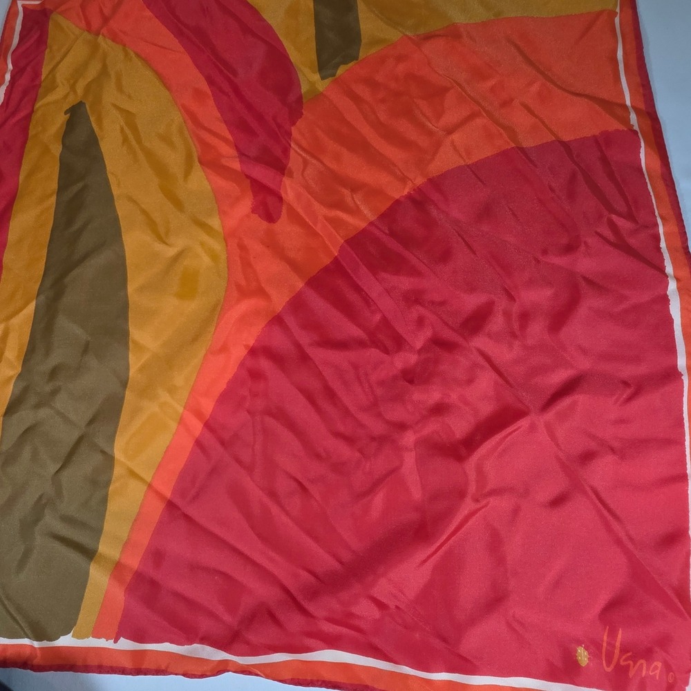 VERA NEUMANN Vtg 70s Silk Scarf 26" Square Red Green Abstract Mod Ladybug Signed